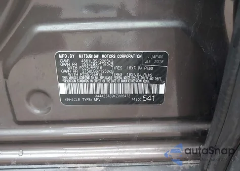 2019 Mitsubishi Outlander Sel z USA, uszkodzony, nr VIN JA4AZ3A39KZ006473